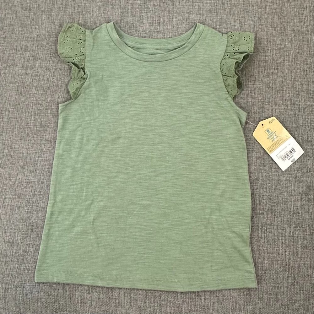 NEW! Girls Thereabouts Top Lace Ruffle Sleeves Hedge Green XS 6/6X Recycled Poly